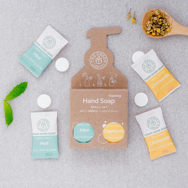 Thegreen Lab Co Handzeep navul set munt & kamil le (4 stuks)