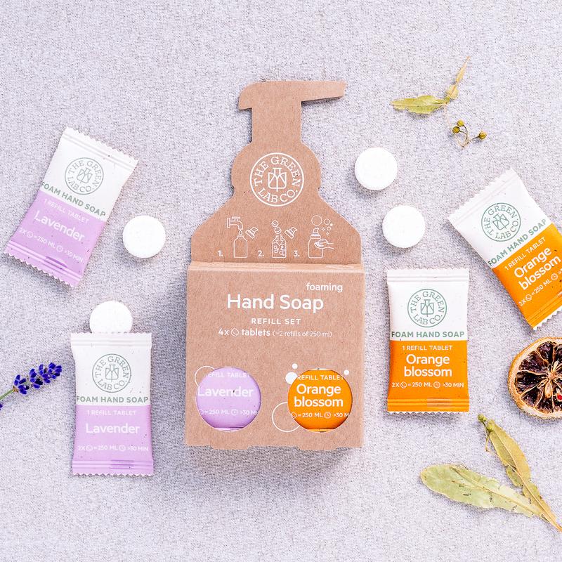 Thegreen Lab Co Handzeep navul set oranjebloese m & lavendel (4 stuks)