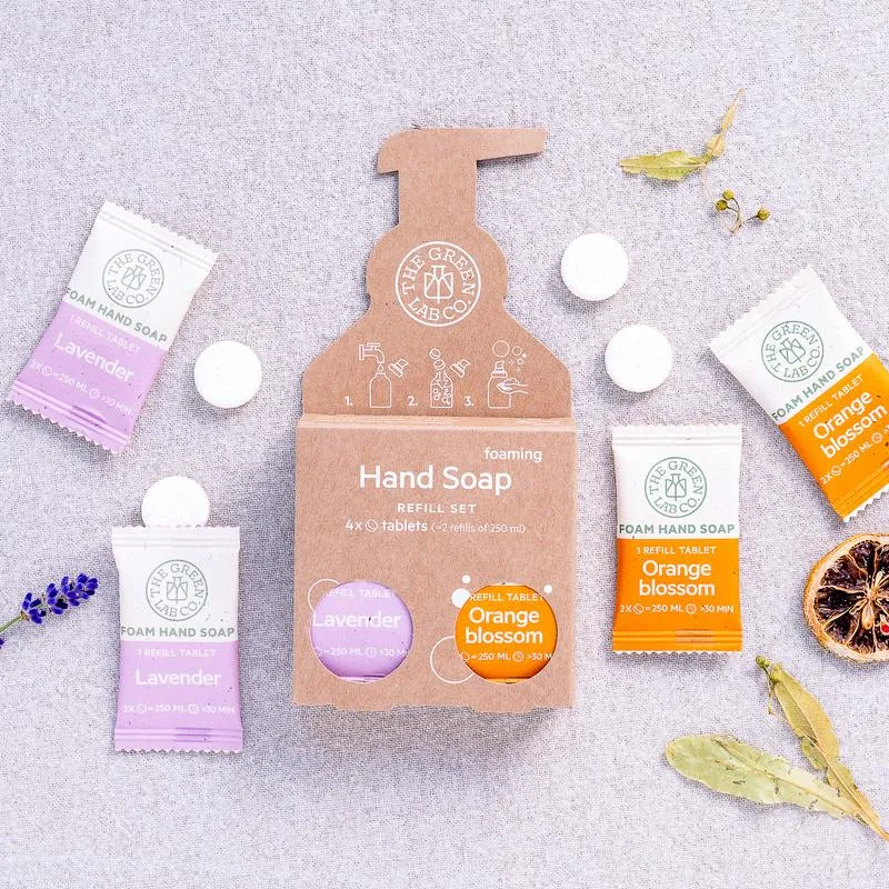 Thegreen Lab Co Handzeep navul set oranjebloese m & lavendel (4 stuks)