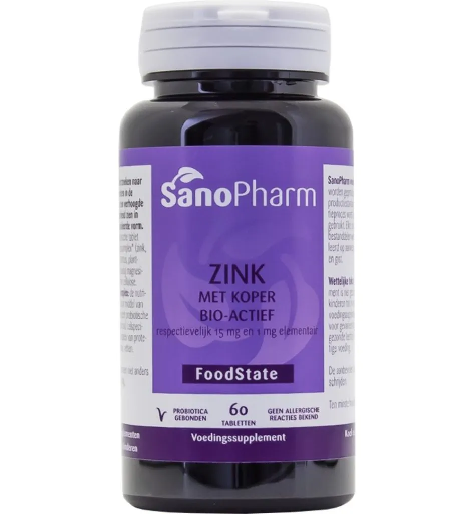 Sanopharm Zink 15mg & koper 1mg (60 tabletten)