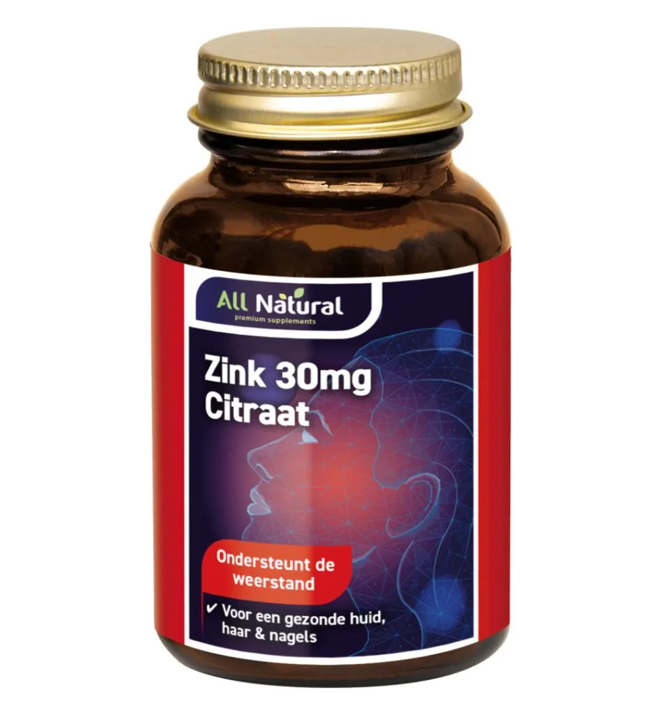 All Natural Zink citraat 30mg (60 tabletten)