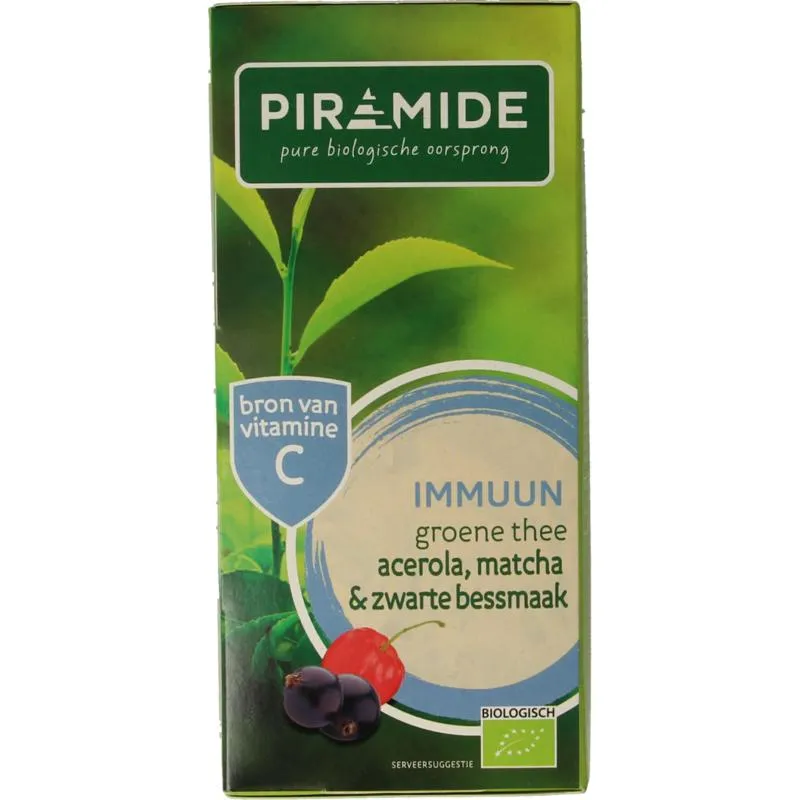 Piramide Immuungroene Thee Acerola Mat Cha & Zwarte Bes Bio (20 stuks)