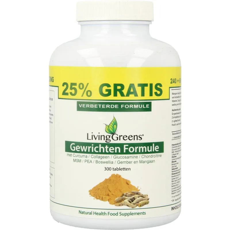 LivingGreens Gewrichten formule curcuma & c ollageen complex (300 tabletten)