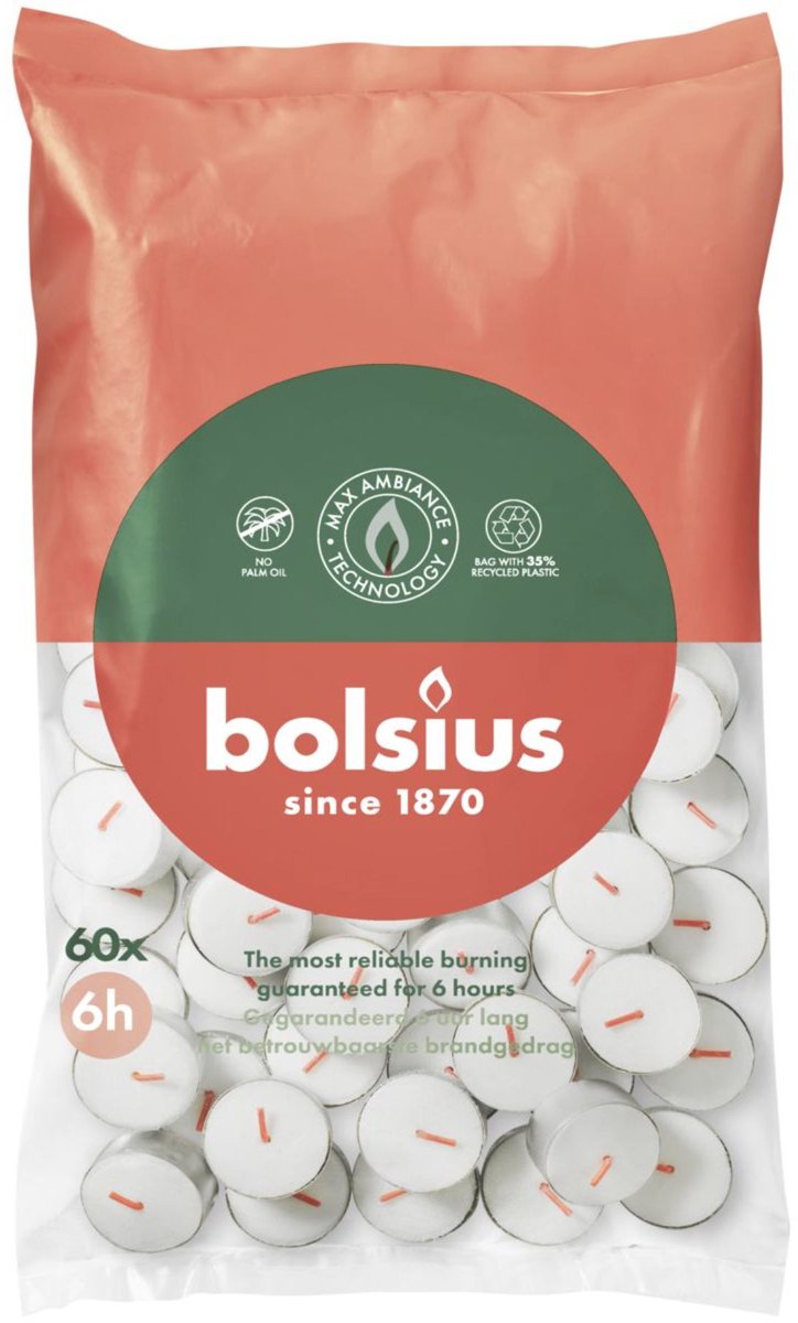 Bolsius Theelicht 6-Uur Zak (60 stuks)