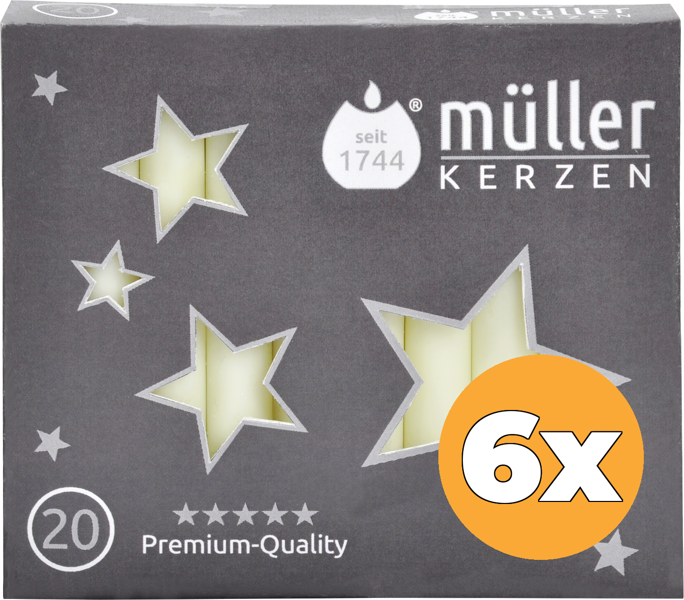 6x Müller Kerzen Kerstboomkaars Ivoor (20 stuks)