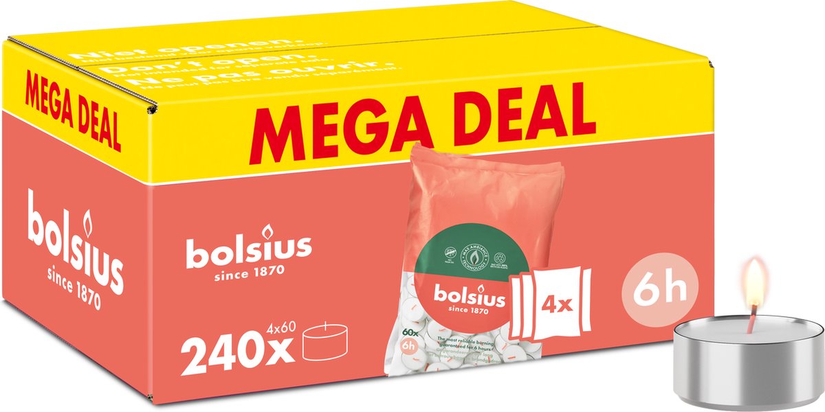 4x Bolsius Theelicht 6-Uur Zak (60 stuks)