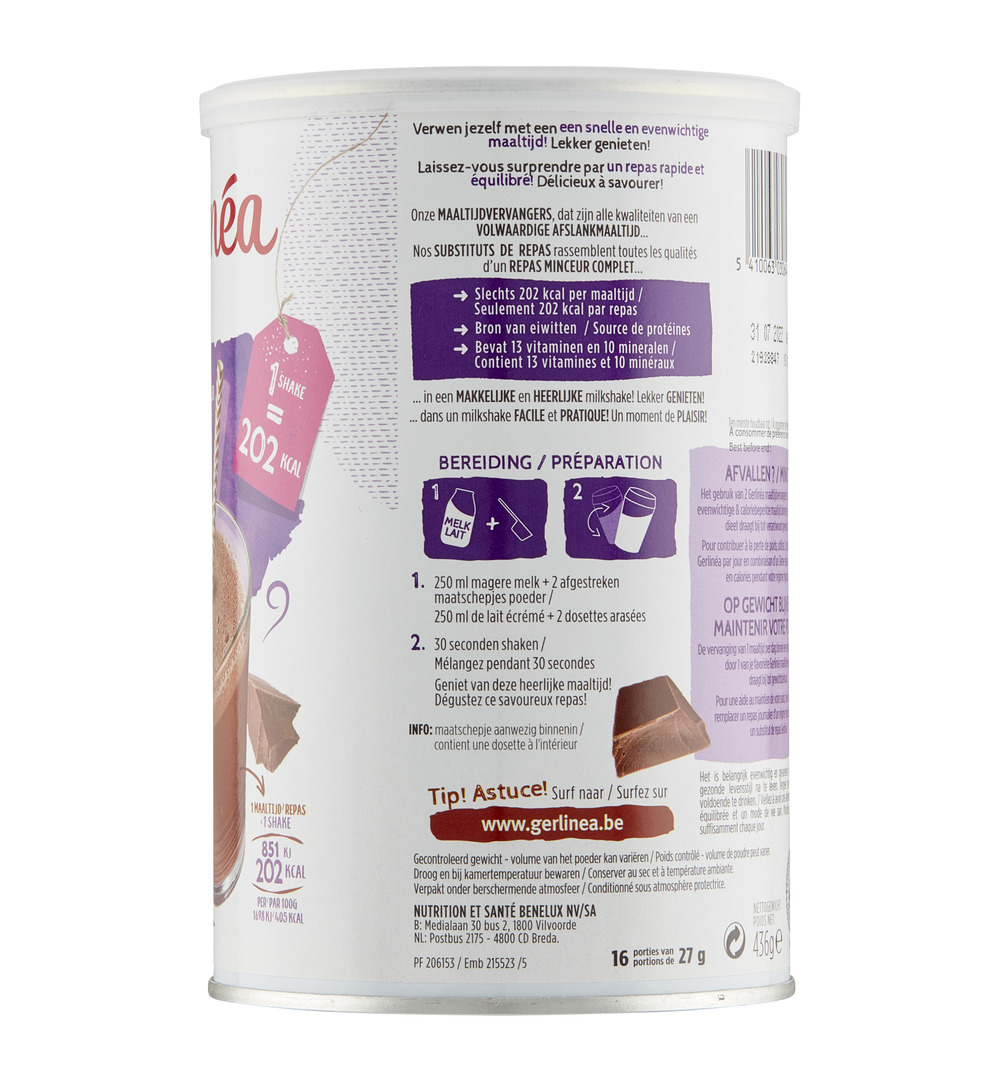 Gerlinéa Afslank Maaltijdshake Chocolade (436 gr) - image 2