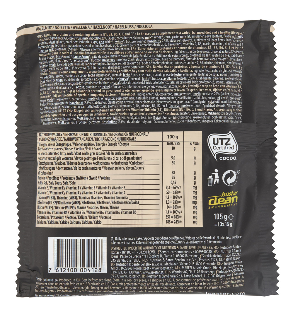 Isostar High Protein Reep Hazelnoot (105 gr)