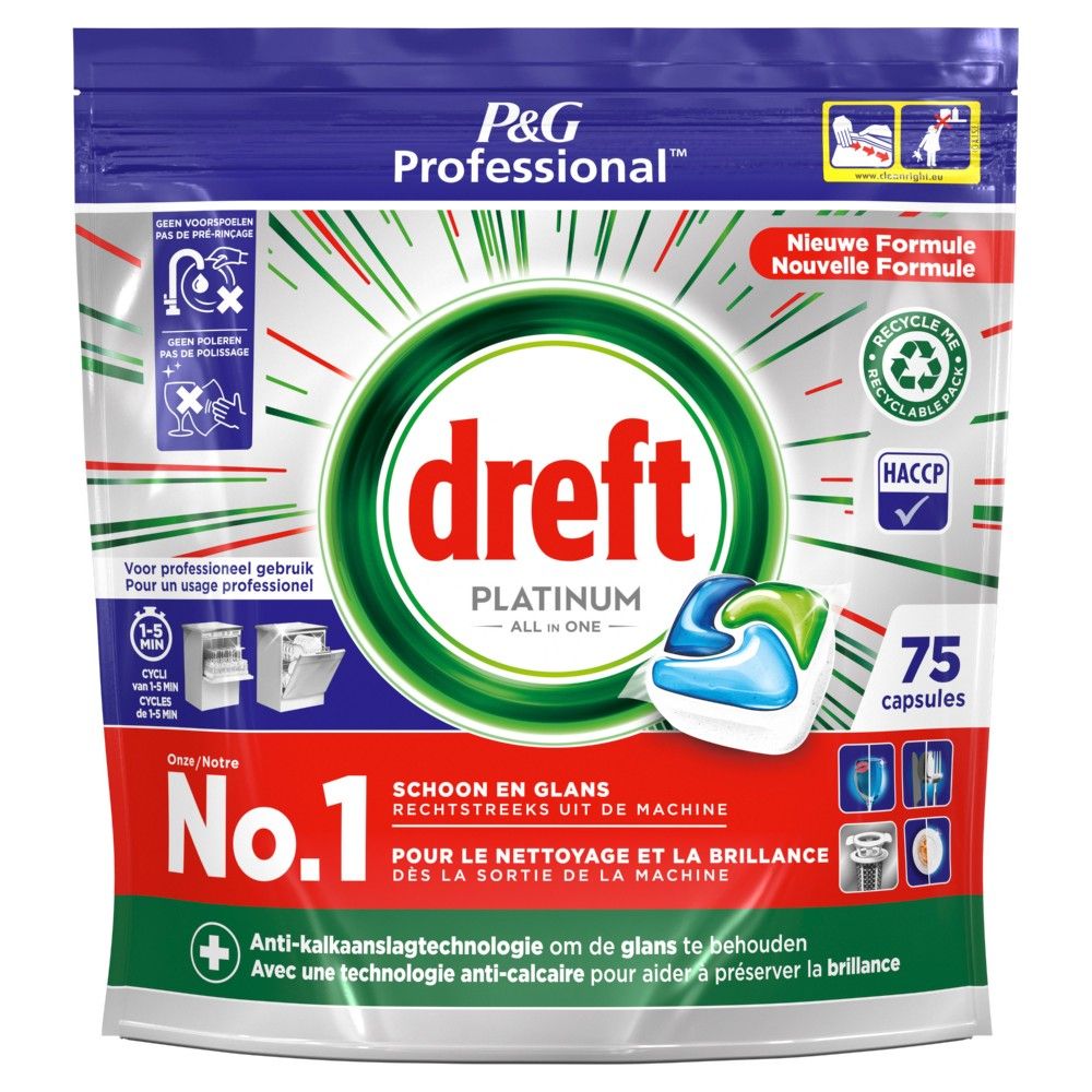 Dreft Professional Vaatwasmiddel Platinum Regular (75 tabletten)