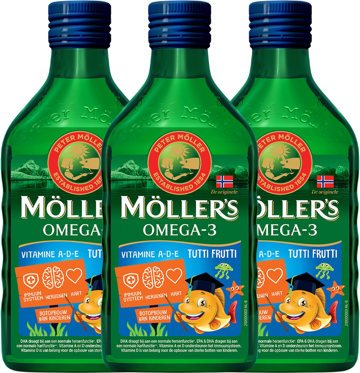 3x Mollers Omega-3 Levertraan Tutti Frutti (250 ml)