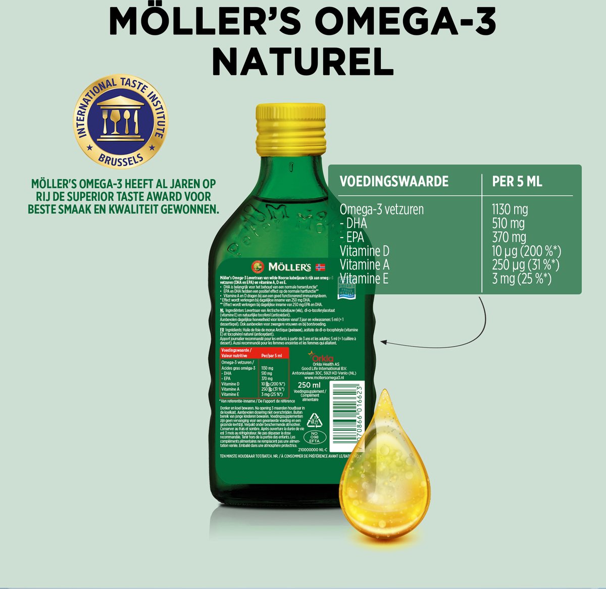 3x Mollers Omega-3 Levertraan Naturel (250 ml) - image 2