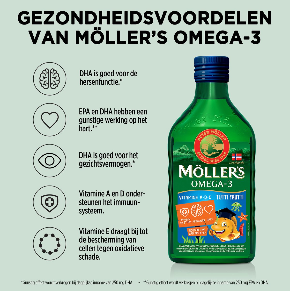 6x Mollers Omega-3 Levertraan Tutti Frutti (250 ml)
