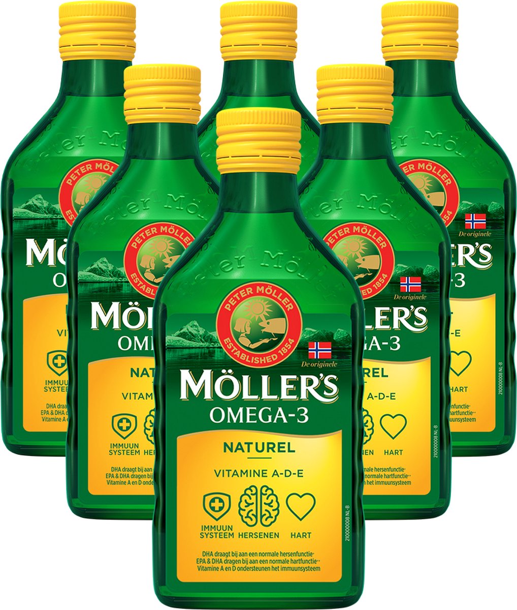 6x Mollers Omega-3 Levertraan Naturel (250 ml)