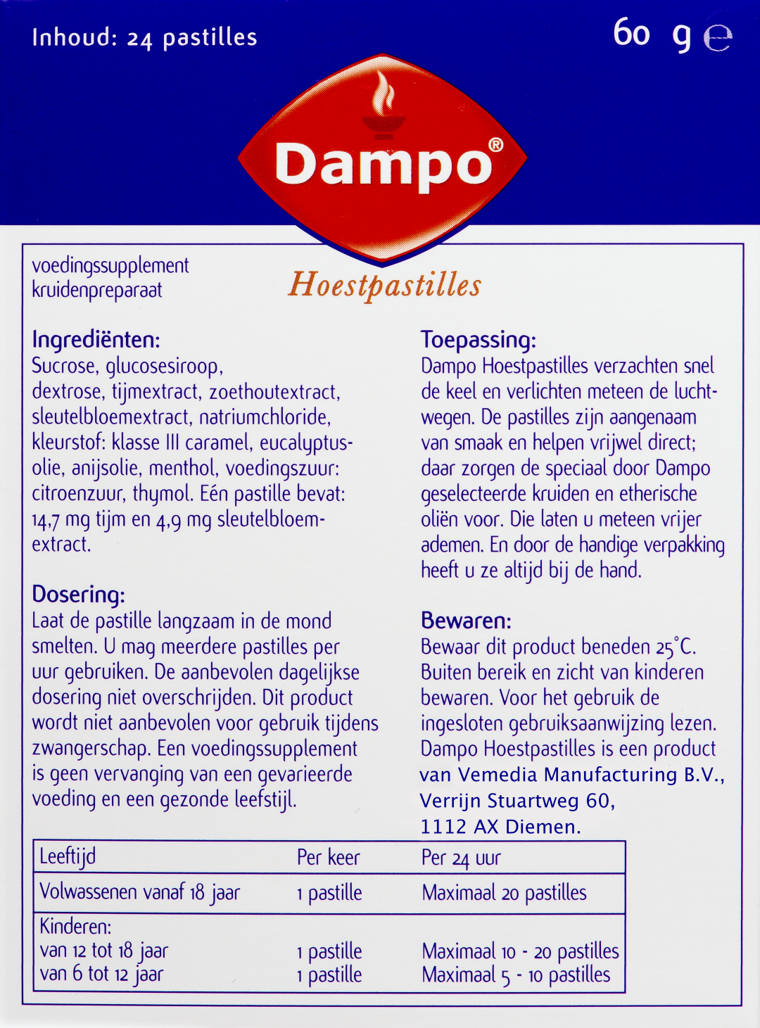 Dampo Hoestpastilles thijm/sleutelbloem (24 stuks)