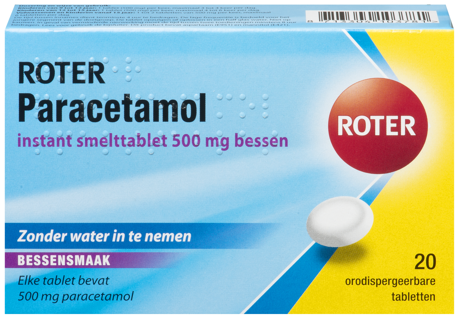 Roter Smelt Paracetamol 500 mg bessen (20 tabletten)