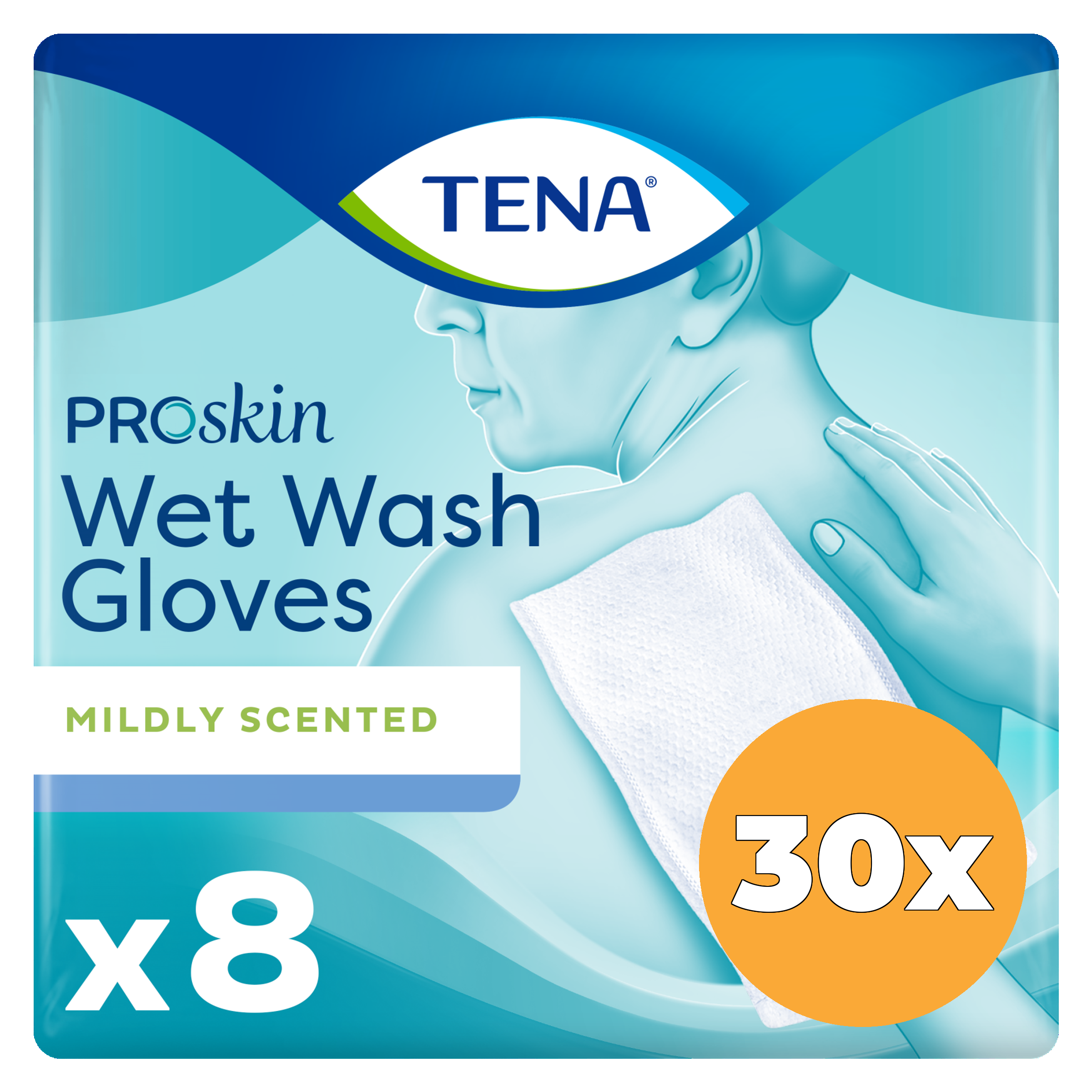 30x Tena Wet Wash Glove Mildly scented 8 (8 stuks)
