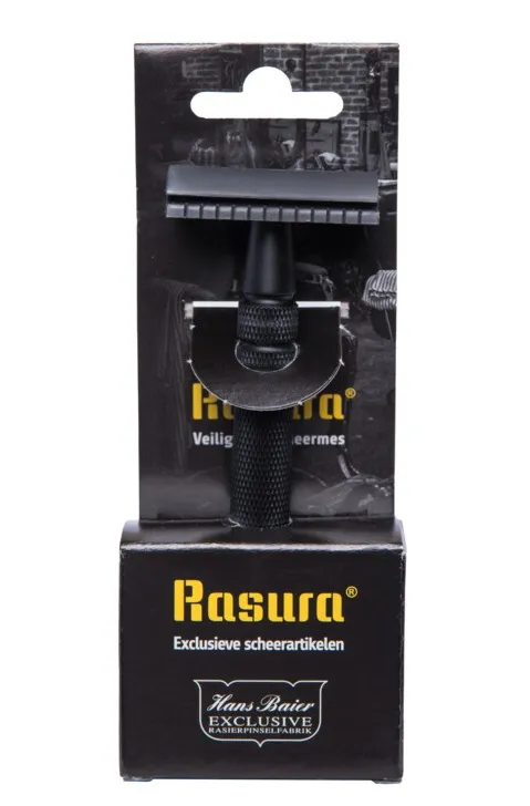 Rasura Scheermes Zwart Metaal Met 10 Mesjes Blister (1 stuk)