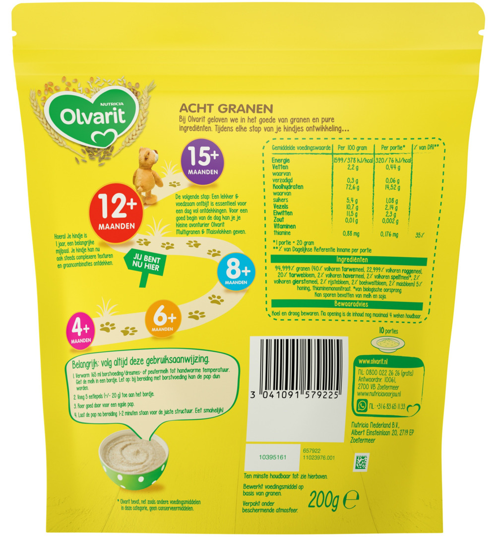 Olvarit Ontbijtpap 8granen 12+ maanden (200 gr)