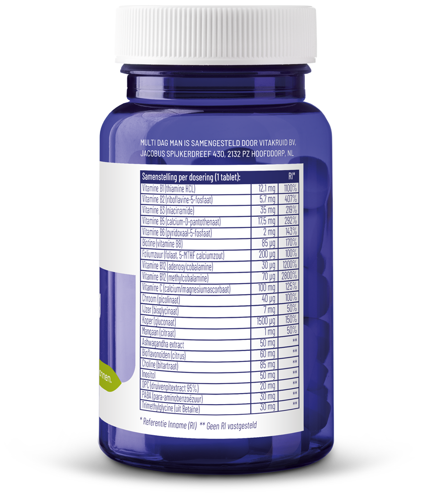 Vitakruid Multi Dag Man 100% Vegan (30 tabletten) - image 2