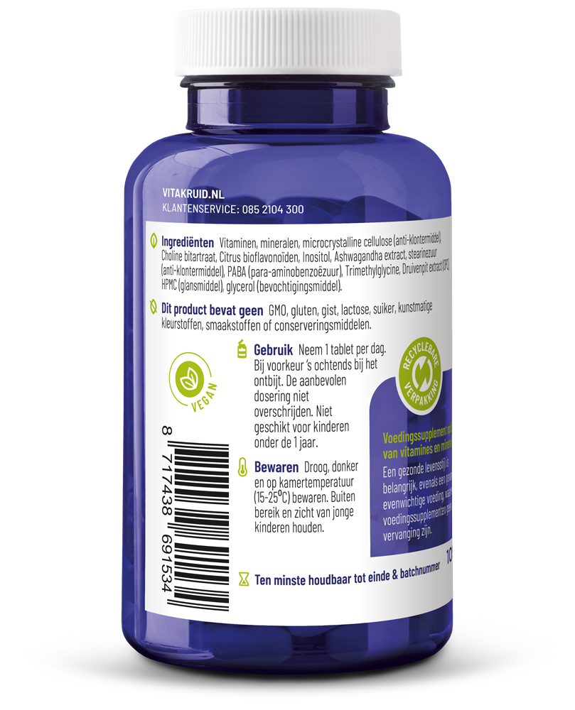 Vitakruid Multi Dag Man 100% Vegan (90 tabletten)