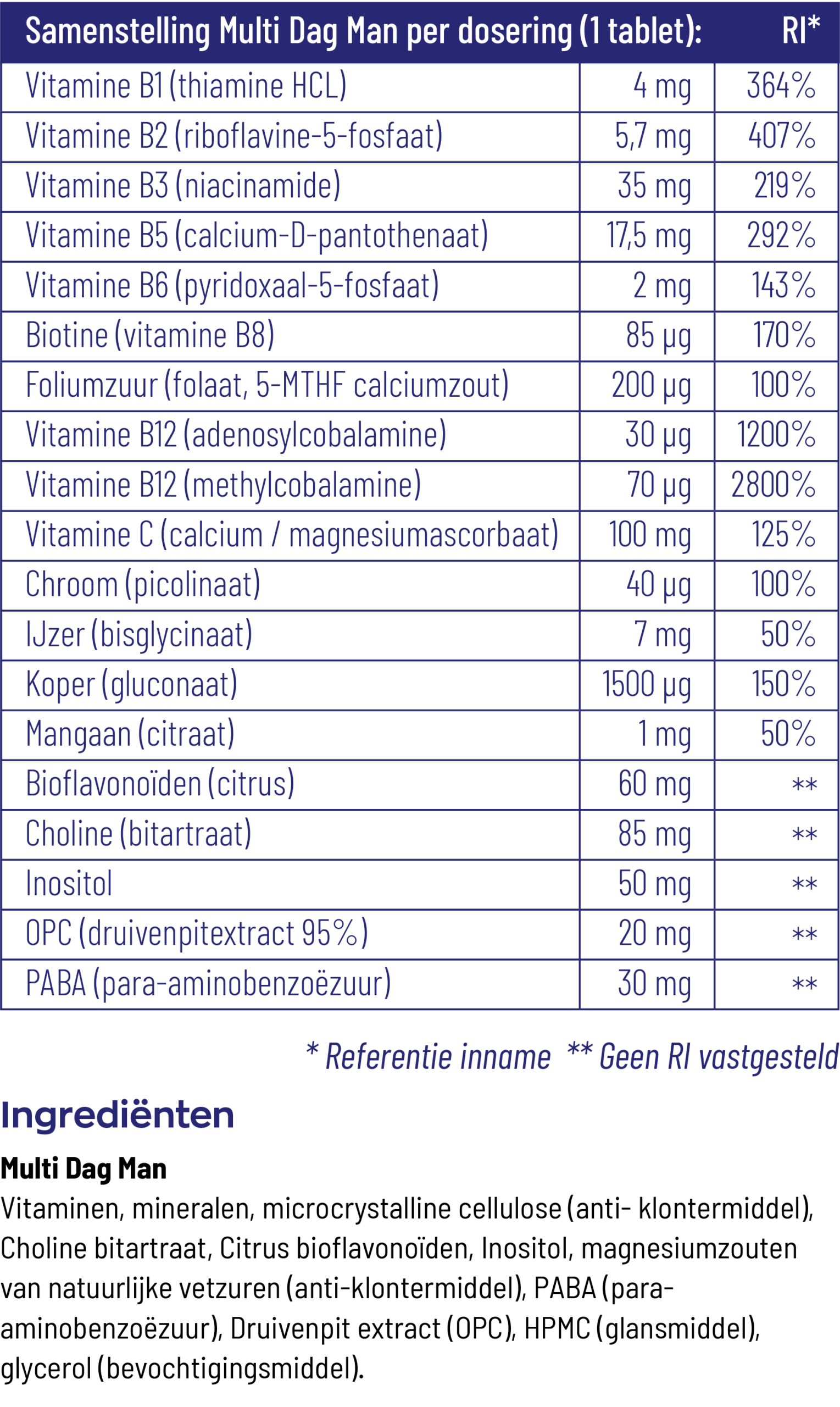 Vitakruid Multi Dag & Nacht Man 100% Vegan (2 X 30 tabletten)