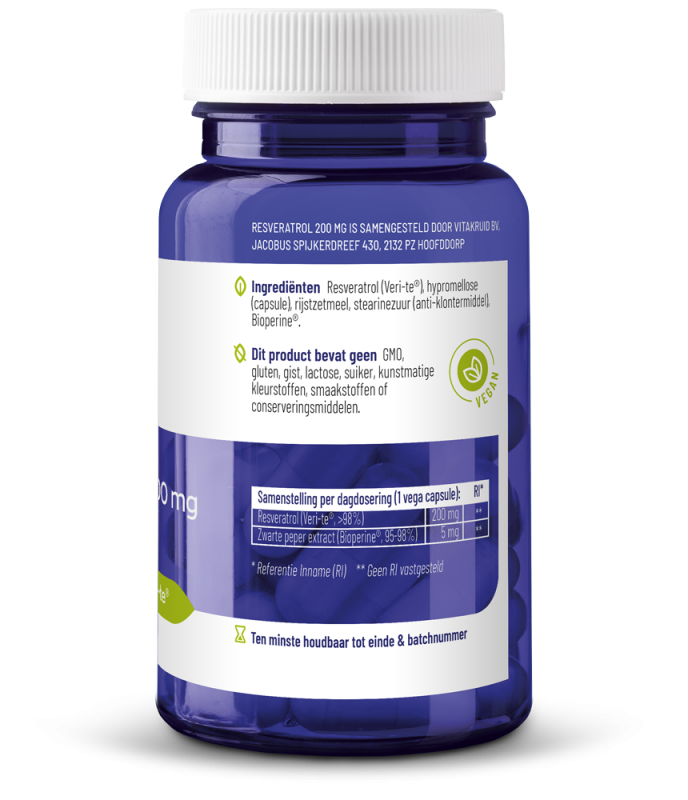 Vitakruid Resveratrol (Veri-Te®) 200 Mg Met Bioperine® (60 vega capsules) - image 2