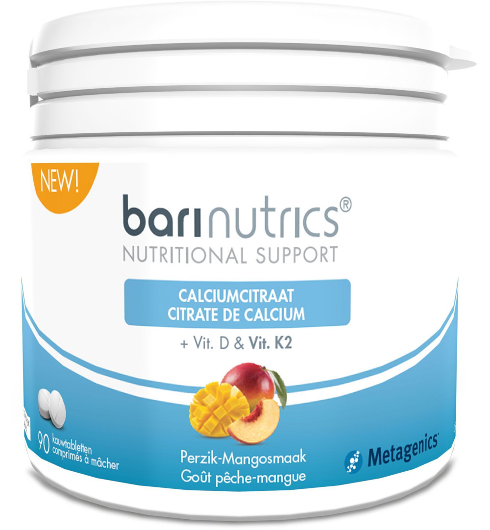 Barinutrics Calciumcitraat perzik-mango (90 kauwtabletten)