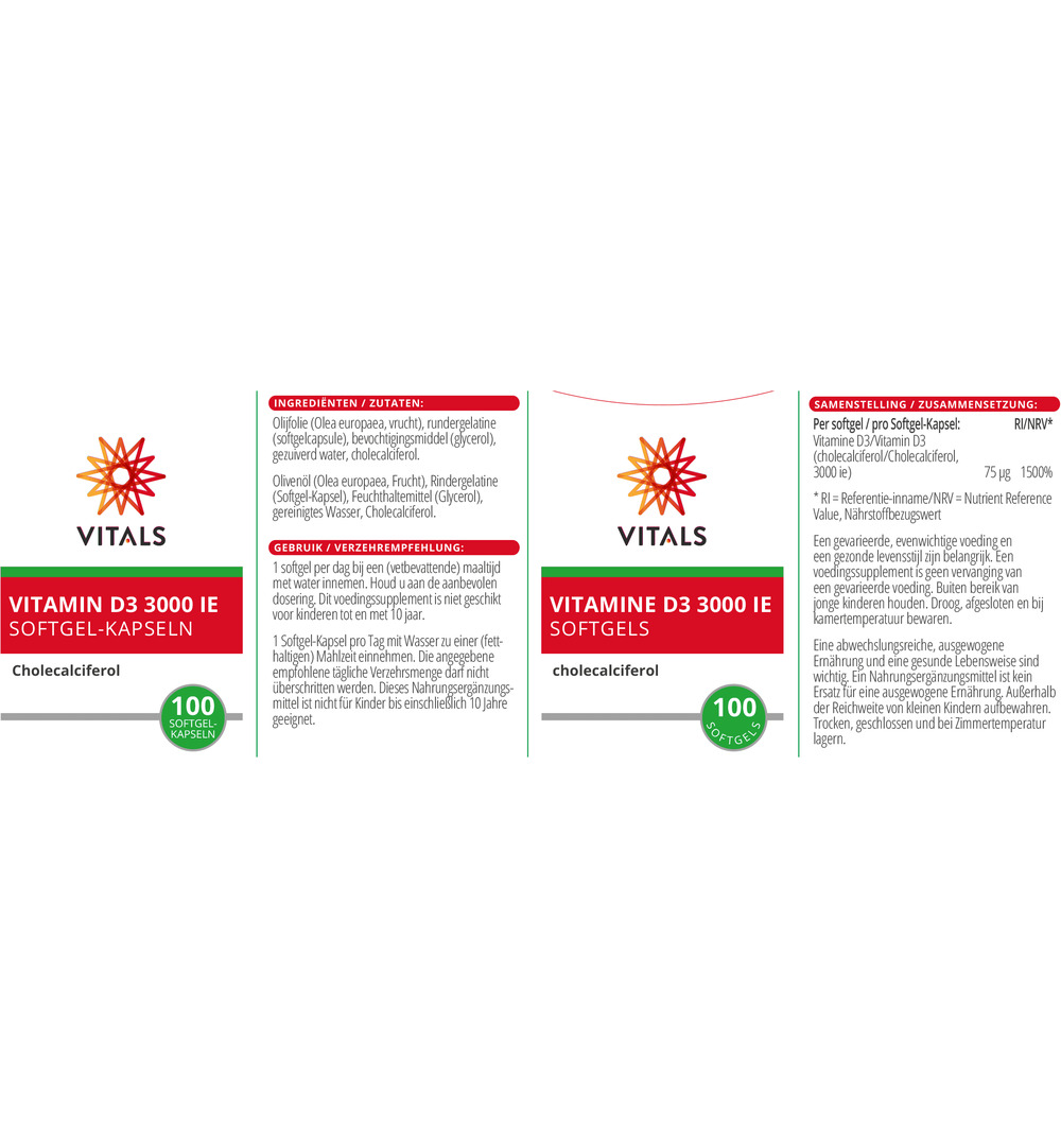 Vitals Vitamine D3 3000IE (100 softgels) - image 3