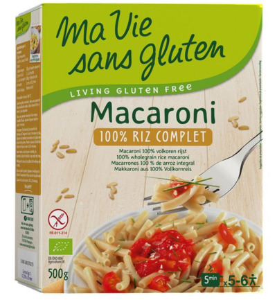 Ma Vie Sans Gluten Macaroni Van Volkoren Rijst Glutenvrij Bio (500 gr)