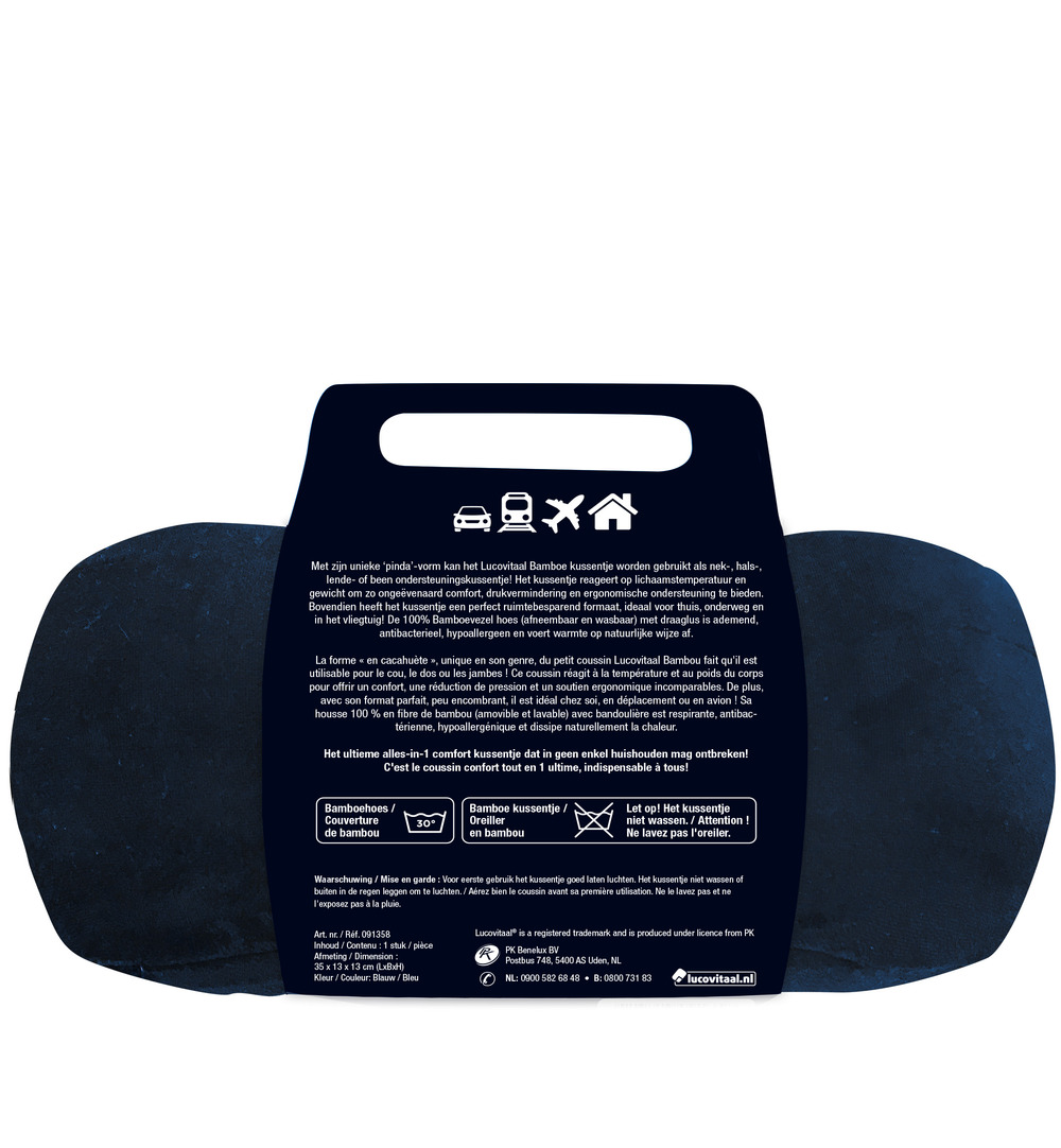 Lucovitaal Bamboe Pinda Kussen Blauw (1 stuk)