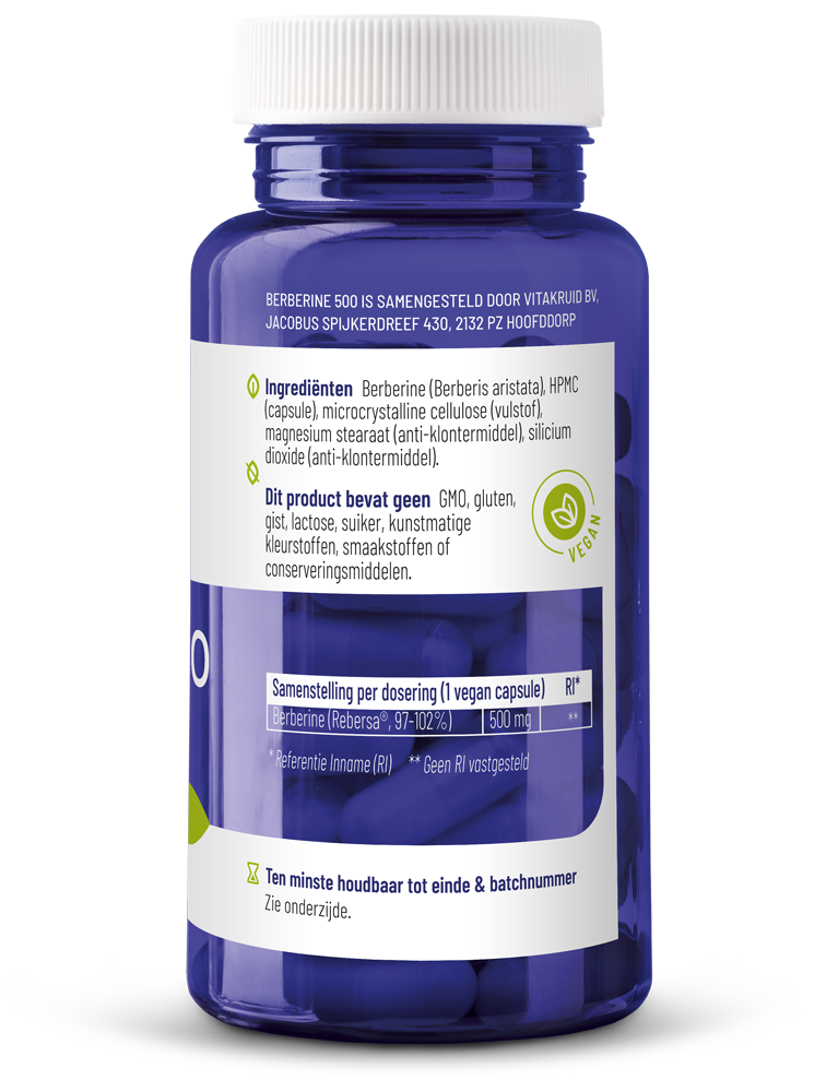 Vitakruid Berberine 500 Rebersa® 97-102% Berberine Zouten (60 vega capsules) - image 2