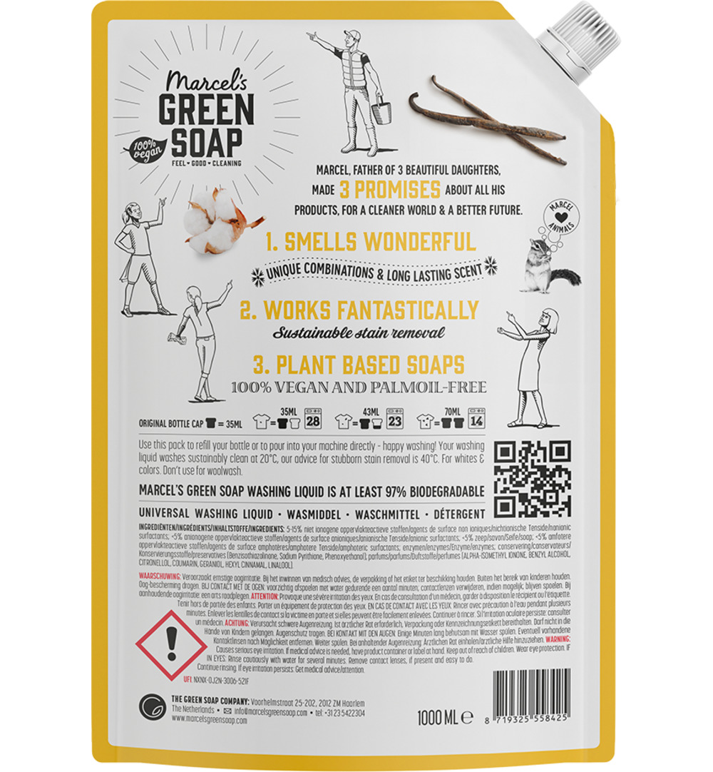 Marcel's Green Soap Wasmiddel Universeel Vanille & Katoen Navulling (1000 ml)