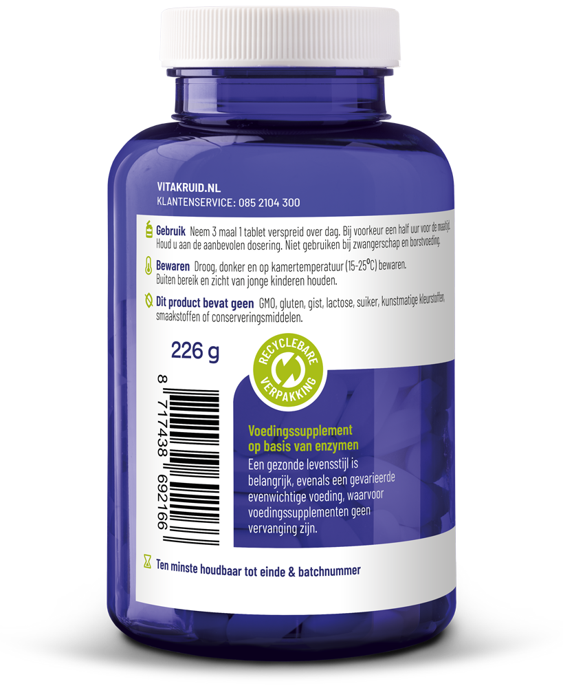 Vitakruid Glutazyme Oa Spijsverteringsenzymen En L-Glutamine (180 tabletten)