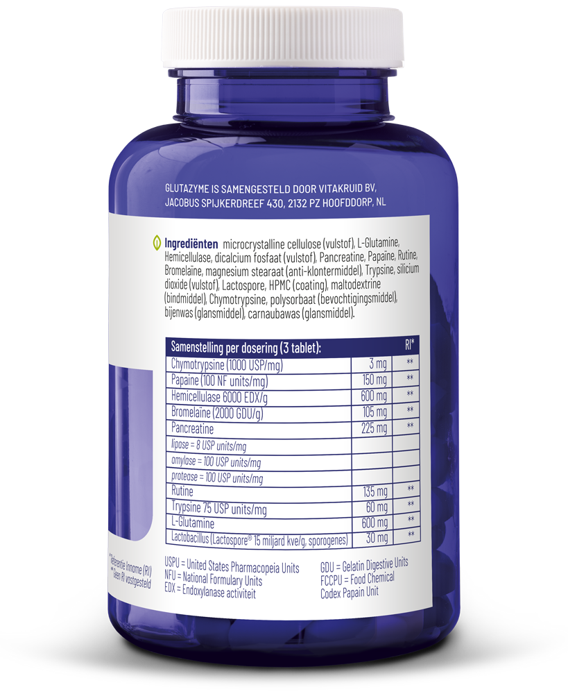 Vitakruid Glutazyme Oa Spijsverteringsenzymen En L-Glutamine (180 tabletten) - image 2