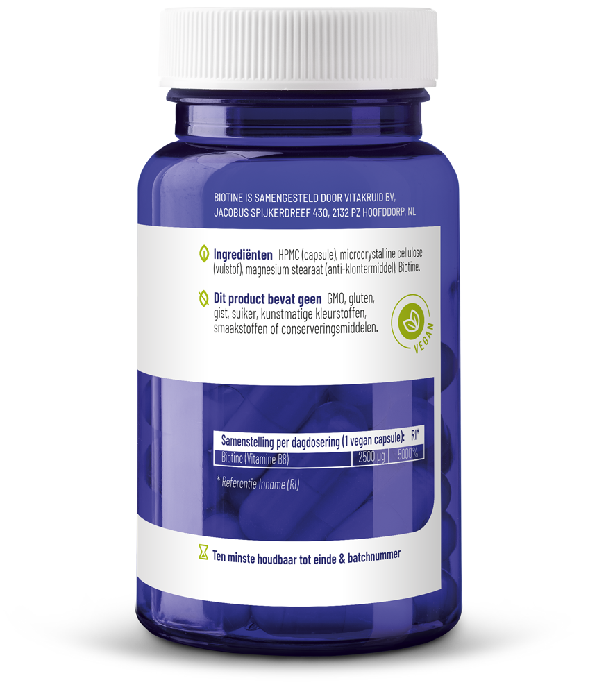 Vitakruid Biotine 2500 Mcg Voor Huid, Haar & Nagels (90 vega capsules) - image 2