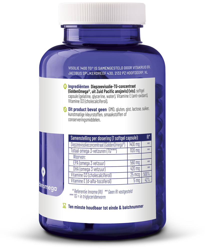 Vitakruid Visolie 1400 Tg® Triglyceriden Met D3 (90 Softgels) - image 2