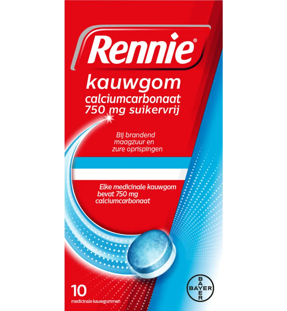 Rennie Kauwgom suikervrij 750mg (10stuks)