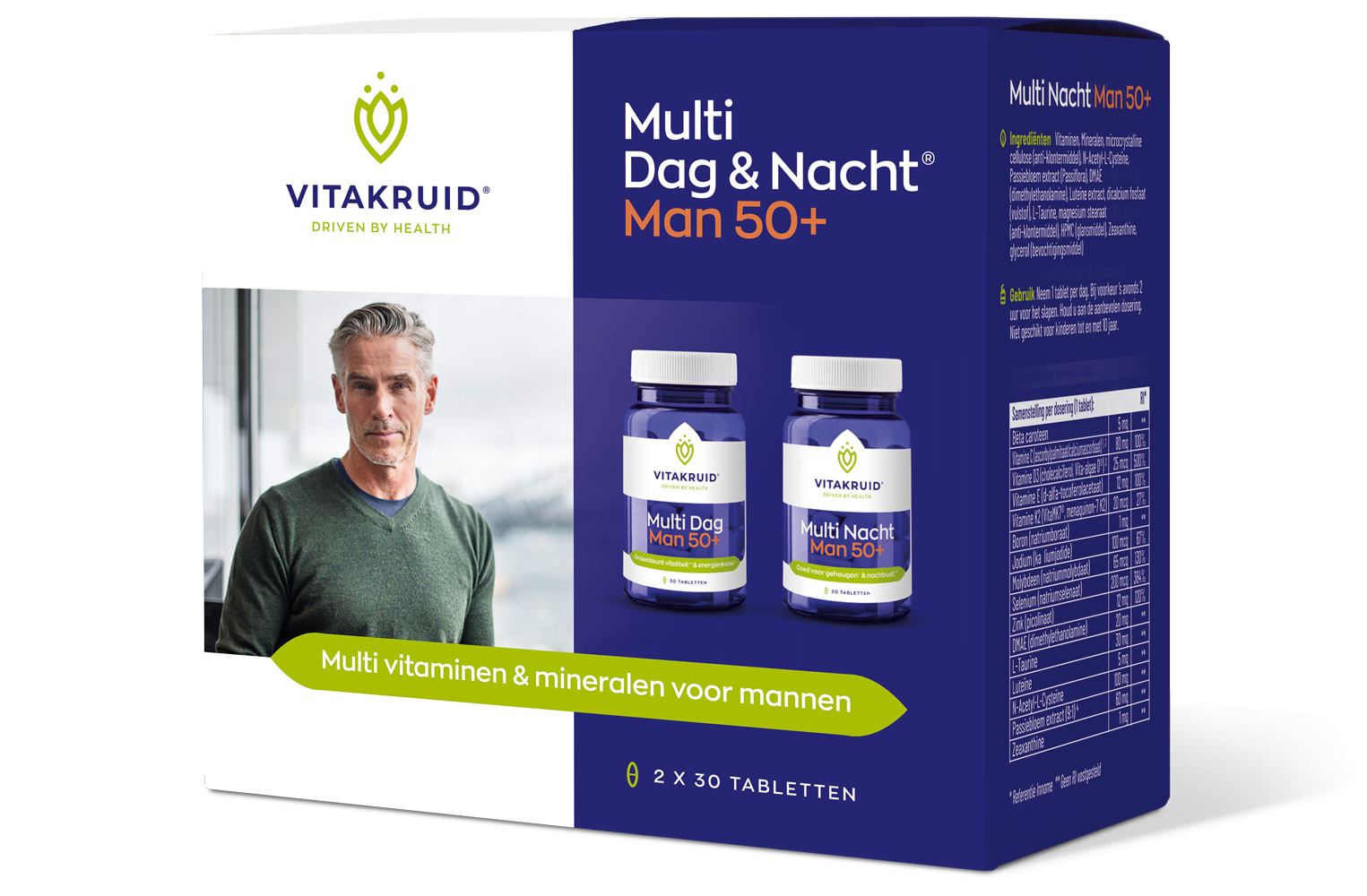 Vitakruid Multi Dag & Nacht Man 50+ 100% Vegan (2 X 30 tabletten)