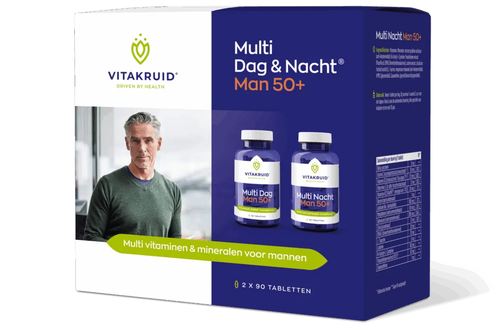 Vitakruid Multi Dag & Nacht Man 50+ 100% Vegan (2 X 90 tabletten)