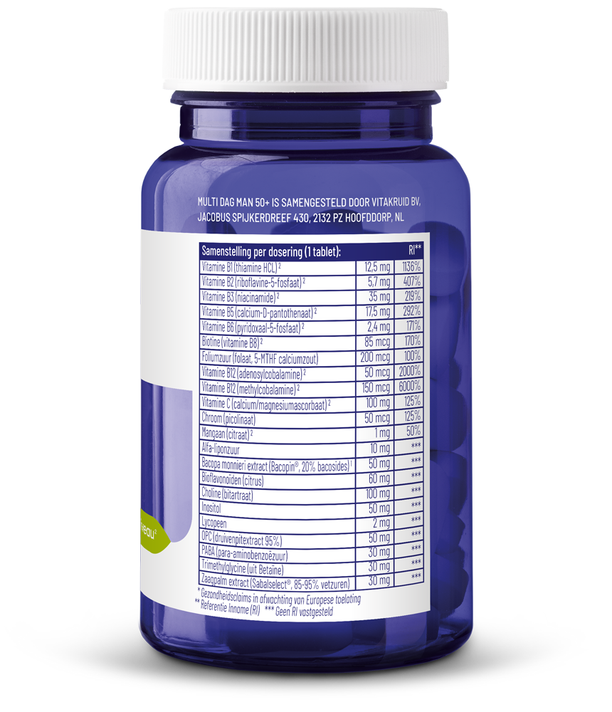 Vitakruid Multi Dag Man 50+ 100% Vegan (30 tabletten) - image 2