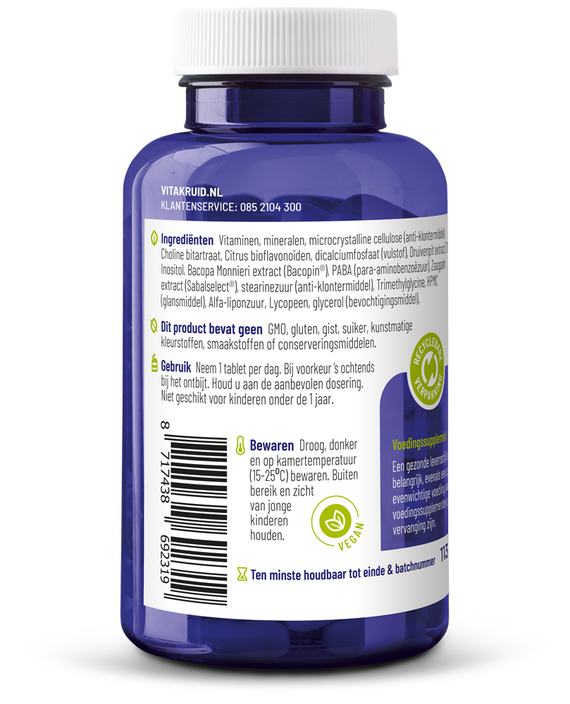 Vitakruid Multi Dag Man 50+ 100% Vegan (90 tabletten)