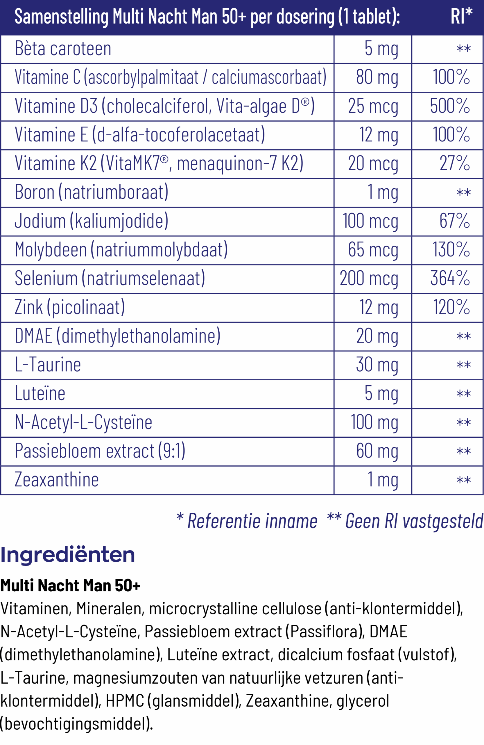Vitakruid Multi Nacht Man 50+ 100% Vegan (30 tabletten) - image 3