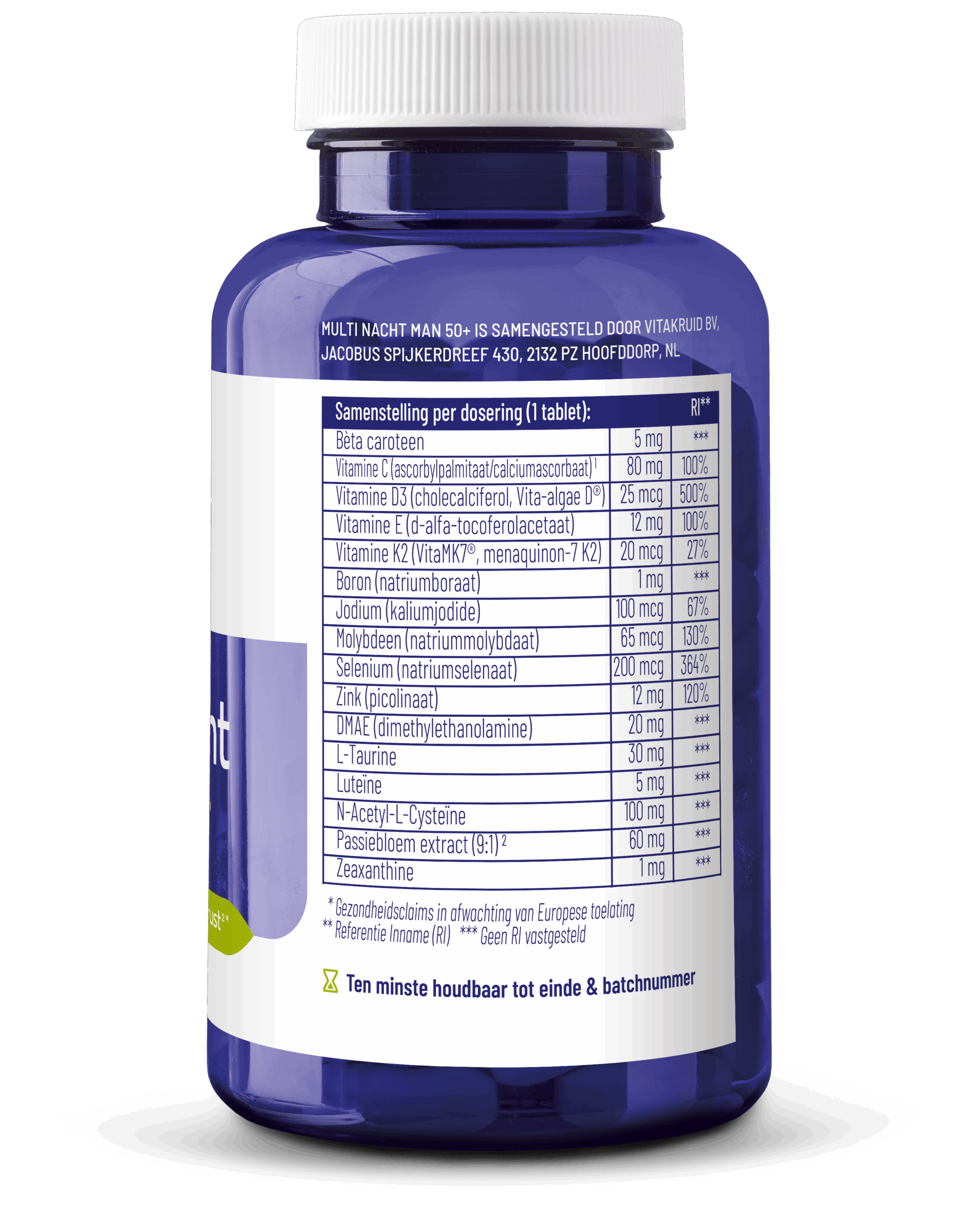 Vitakruid Multi Nacht Man 50+ 100% Vegan (90 tabletten) - image 2