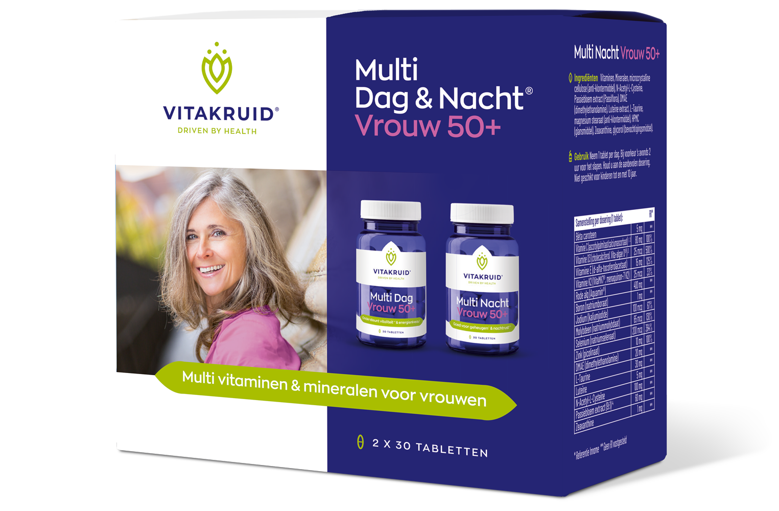 Vitakruid Multi Dag & Nacht Vrouw 50+ 100% Vegan (2 X 30 tabletten)