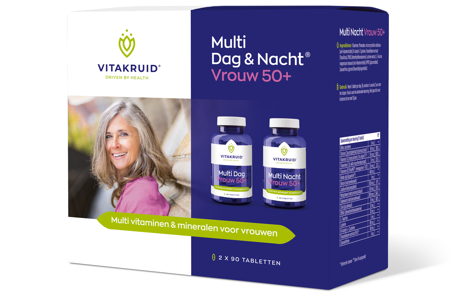 Vitakruid Multi Dag & Nacht Vrouw 50+ 100% Vegan (2 X 90 tabletten)