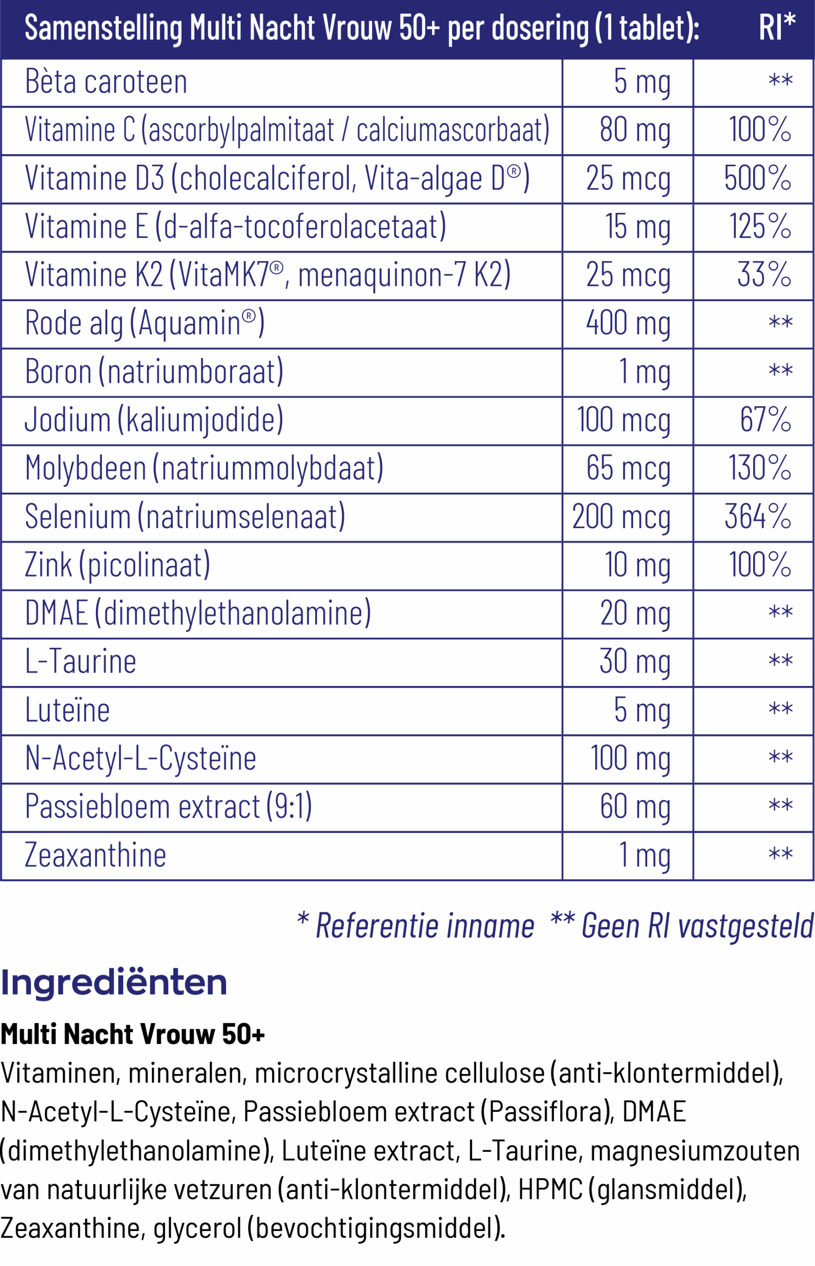 Vitakruid Multi Dag & Nacht Vrouw 50+ 100% Vegan (2 X 90 tabletten) - image 2