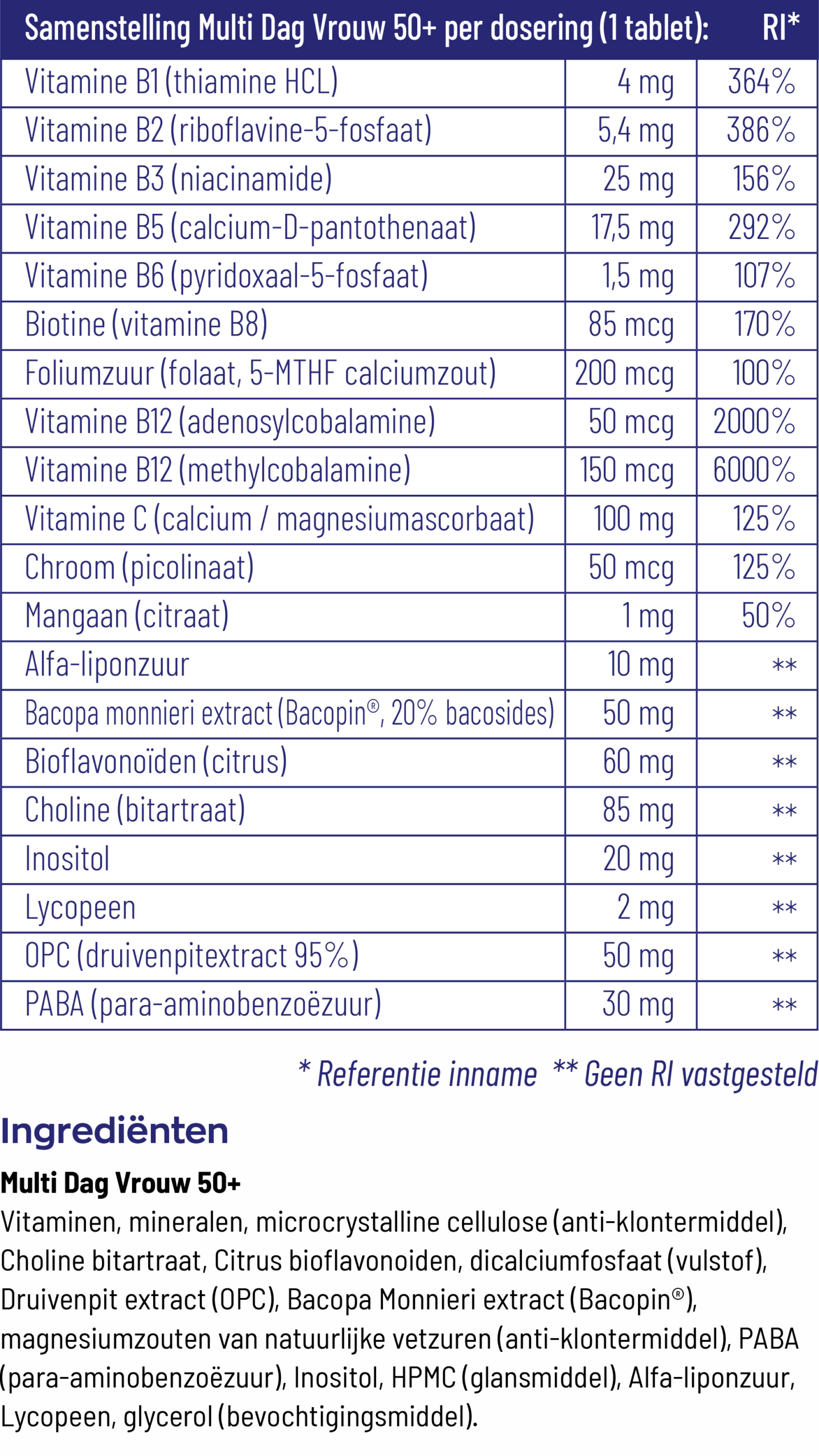 Vitakruid Multi Dag Vrouw 50+ 100% Vegan (90 tabletten) - image 3