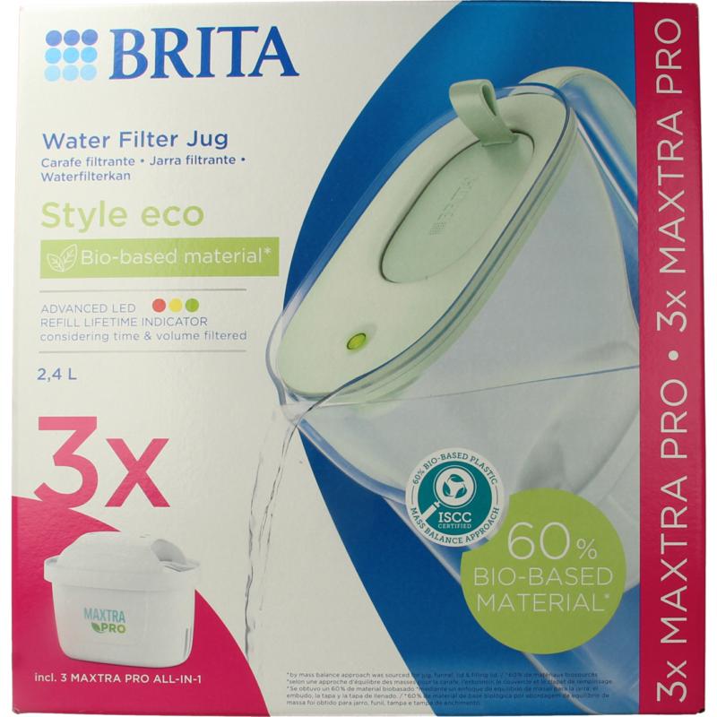 Brita Waterfilterbundel cool powdergreen + 3 filters (1 stuk)