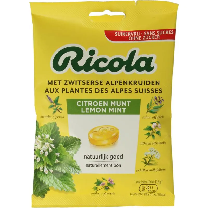 Ricola Citroen munt suikervrij (75 gr)