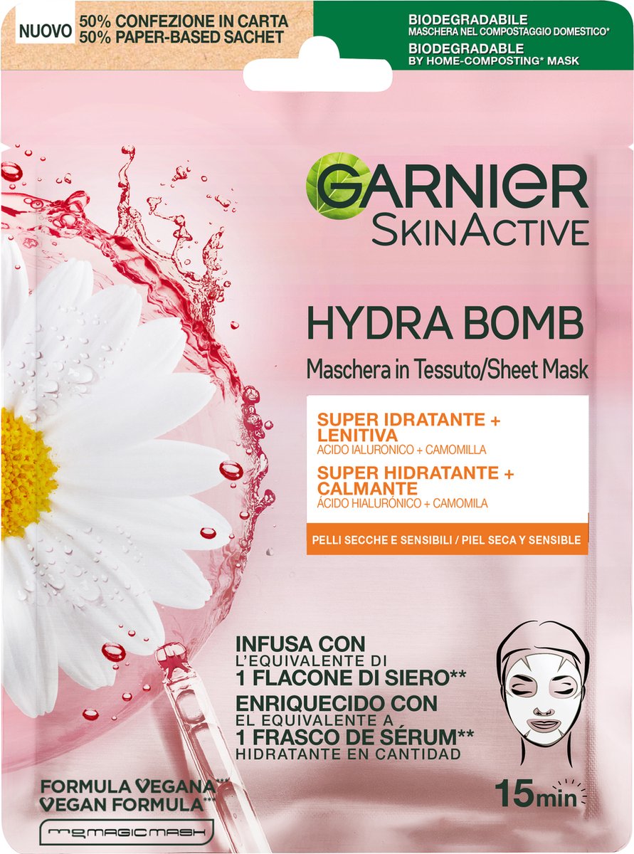 Garnier Skin act tissue masker kamille & hyaluronzuur (1 stuk)